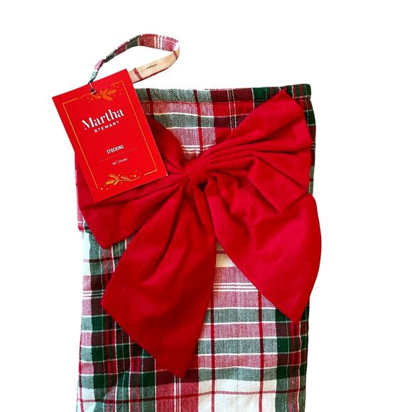 Martha Stewart Bow Tartan Stocking 22in Plaid Christmas Holiday Decor NEW - Picture 3 of 10